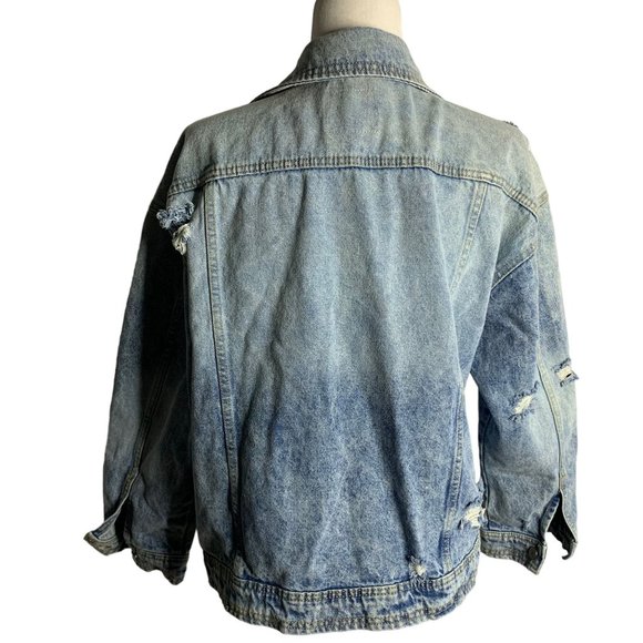 Celebrity Pink Denim Boyfriend Trucker Jacket M Med Wash Distressed Pockets - Picture 4 of 6